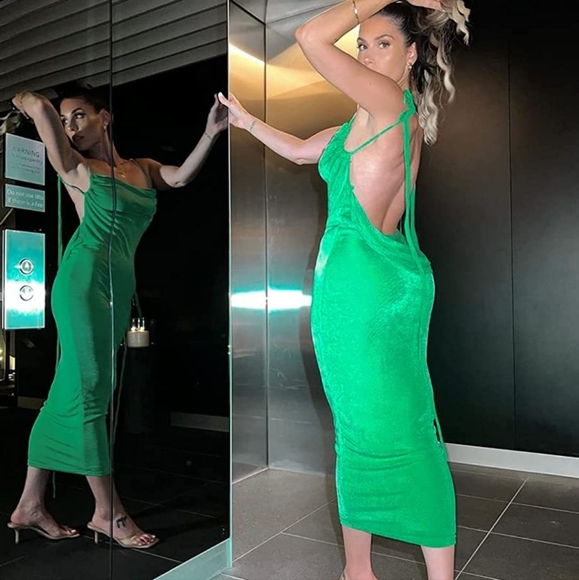 Green slinky backless dress - Picture 4 of 6